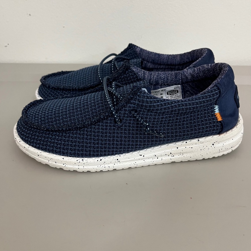 Hey Dude Wally Youth Sport Mesh Shoes Size YT1 Navy Blue Slip On Loafer Sneakers
